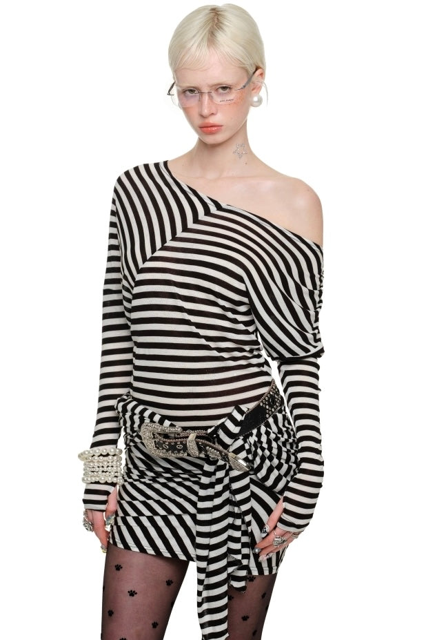 Striped 1-Shoulder Mini Dress