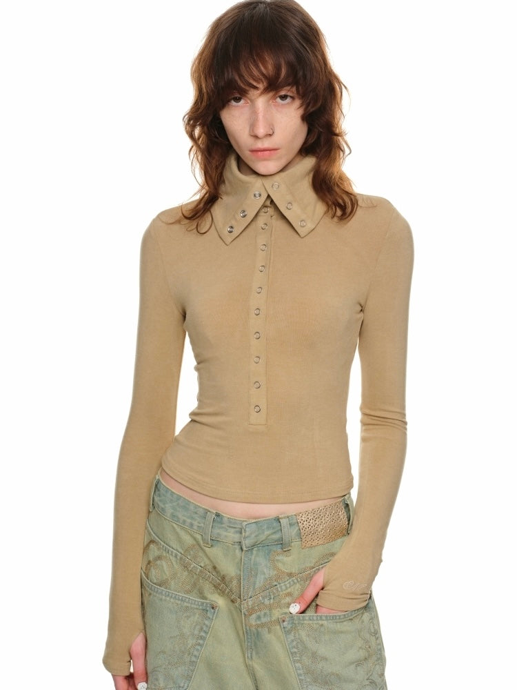 Button Up Collar Long Sleeve