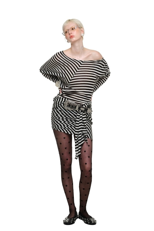 Striped 1-Shoulder Mini Dress