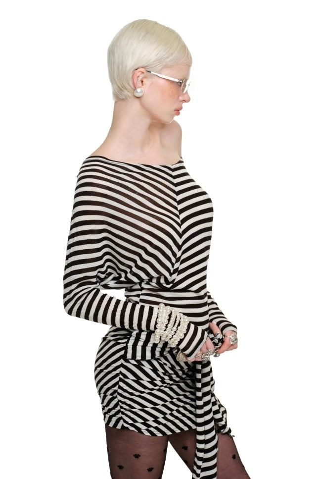Striped 1-Shoulder Mini Dress