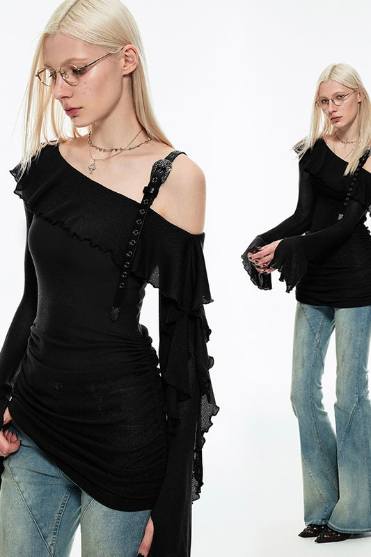 Off 1-Shoulder Chiffon Blouse