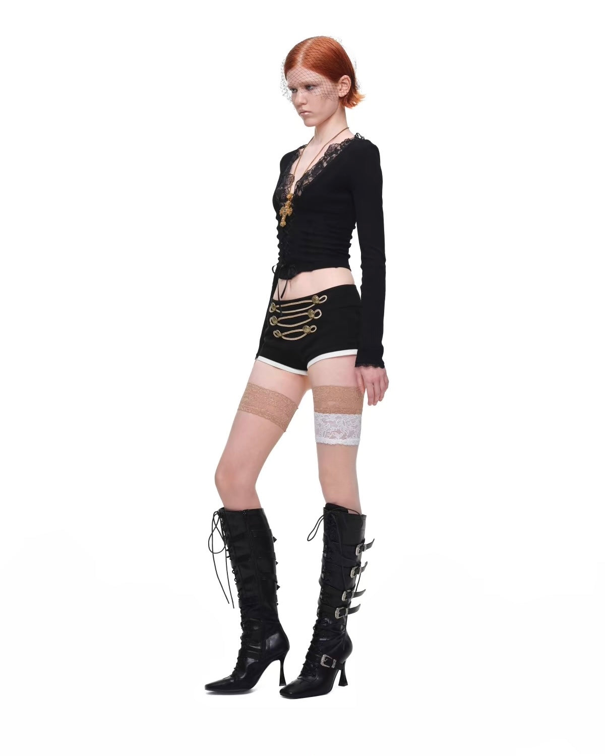 Lace-Trim Corset Knit Top