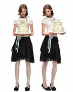 Porcelain Lace Pleated Midi Skirt