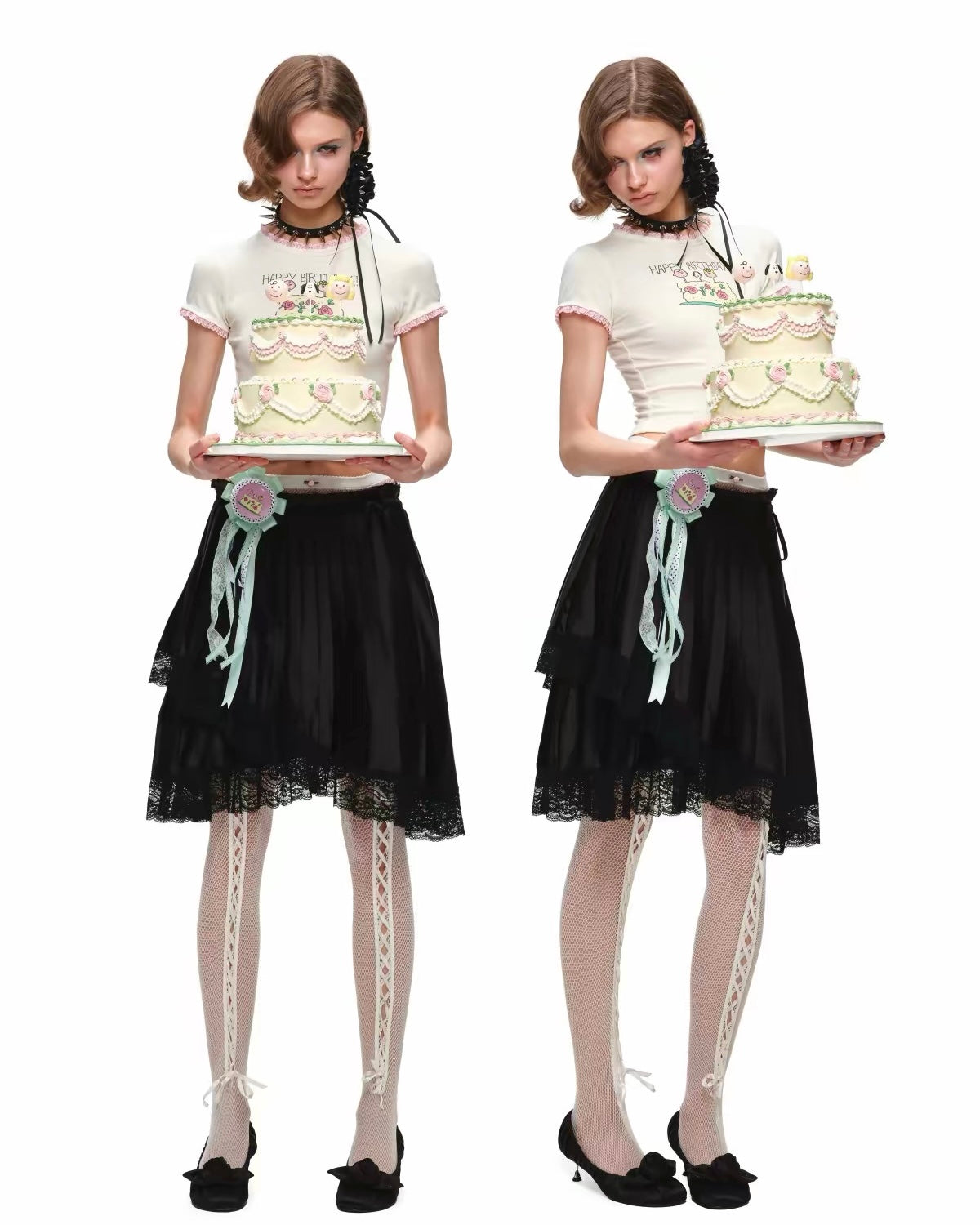 Porcelain Lace Pleated Midi Skirt