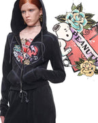 Snoopy Heart-Print Zip Hoodie & Flare Sweatpants Set