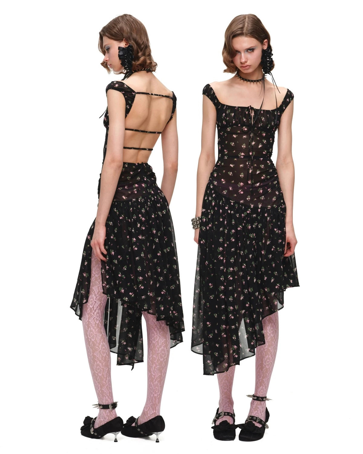 Dark Floral Open-Back Dress