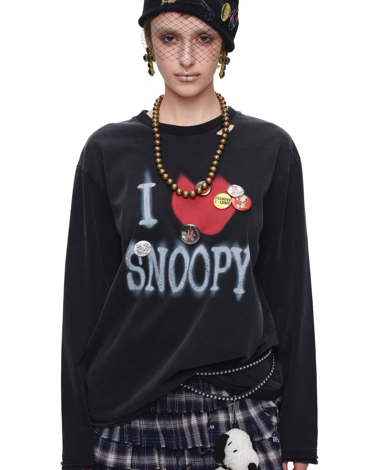 "I ♥ Snoopy" Distressed Spray-Print Oversized Tee