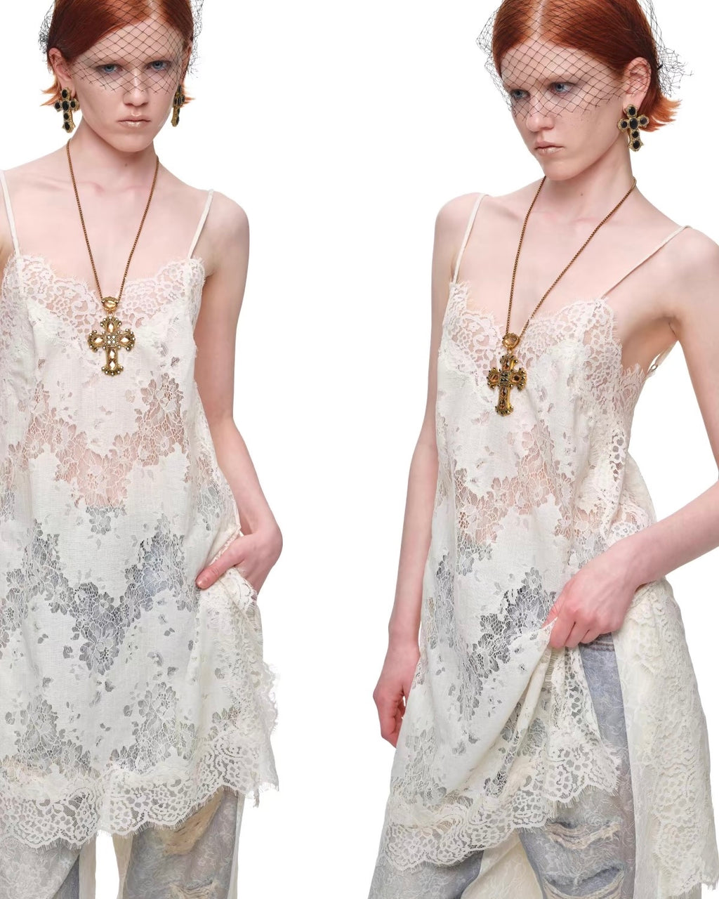 Lace Cutout Cami Slip Dress