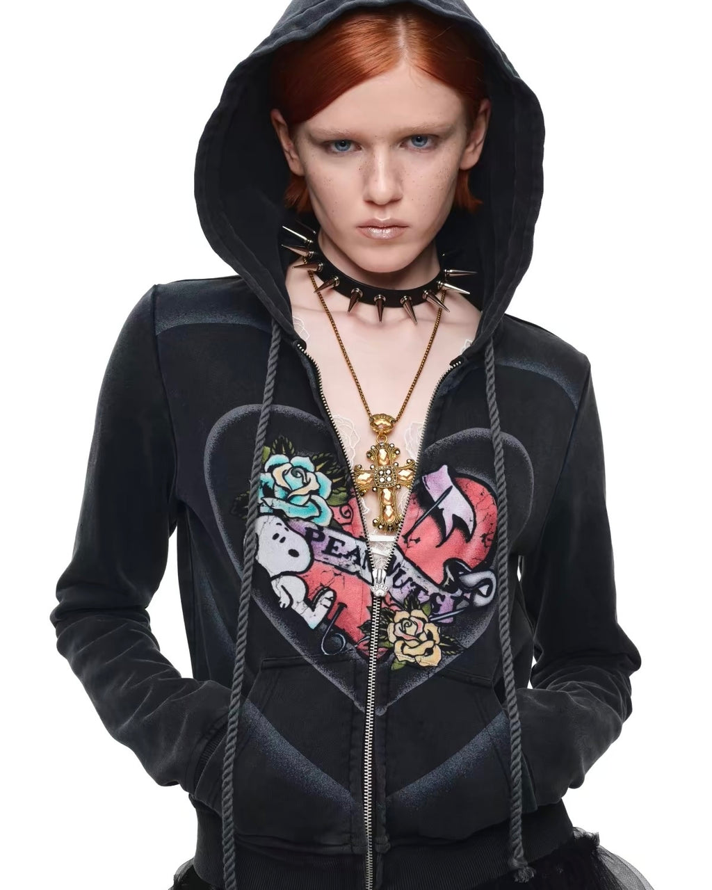 Snoopy Heart-Print Zip Hoodie & Flare Sweatpants Set