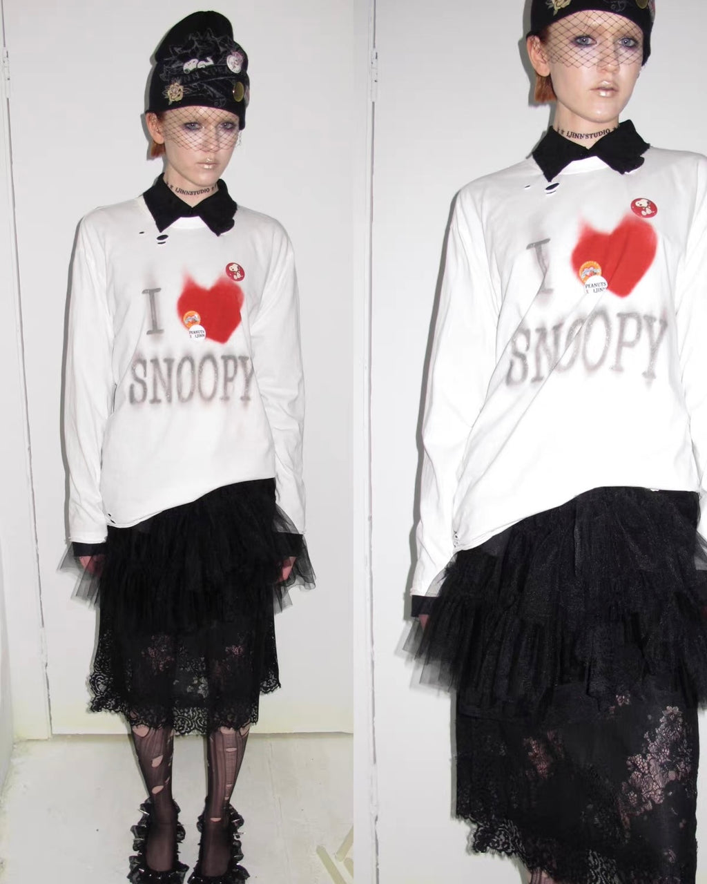 "I ♥ Snoopy" Distressed Spray-Print Oversized Tee