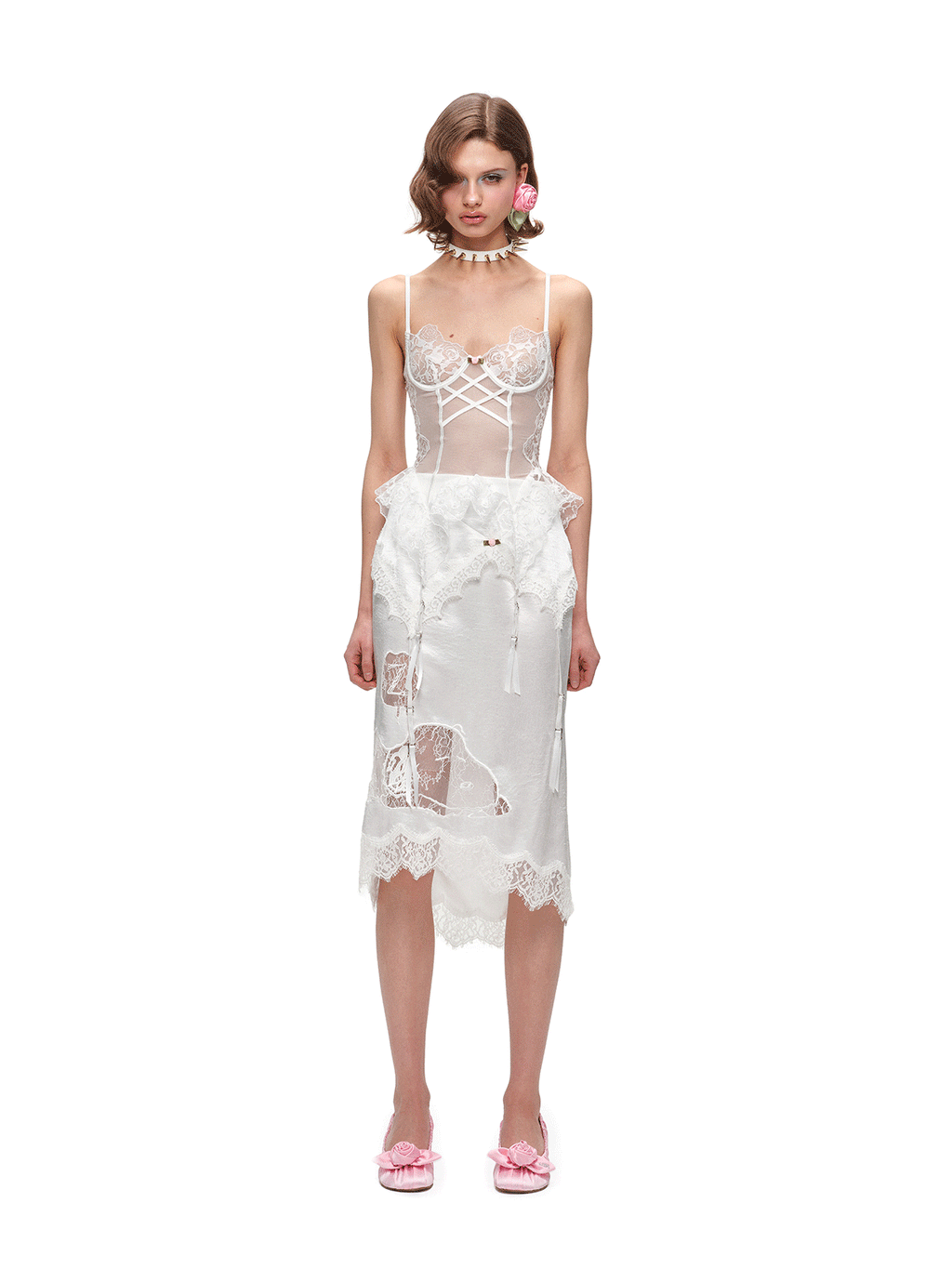 Lace Snoopy White Midi Skirt