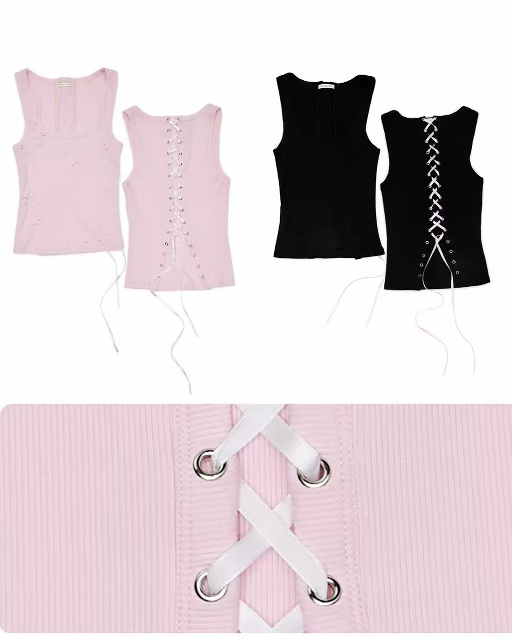 Distressed Lace-Up Tank Top