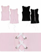 Distressed Lace-Up Tank Top