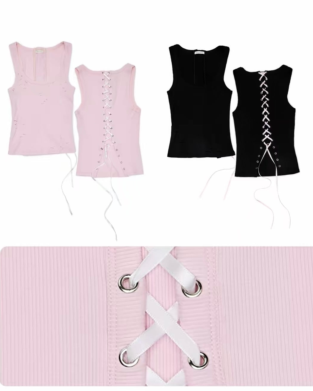 Distressed Lace-Up Tank Top
