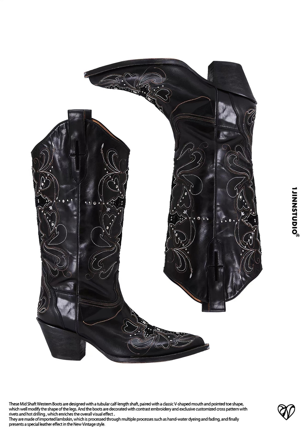 Embroidered Cross Cowboy Boots