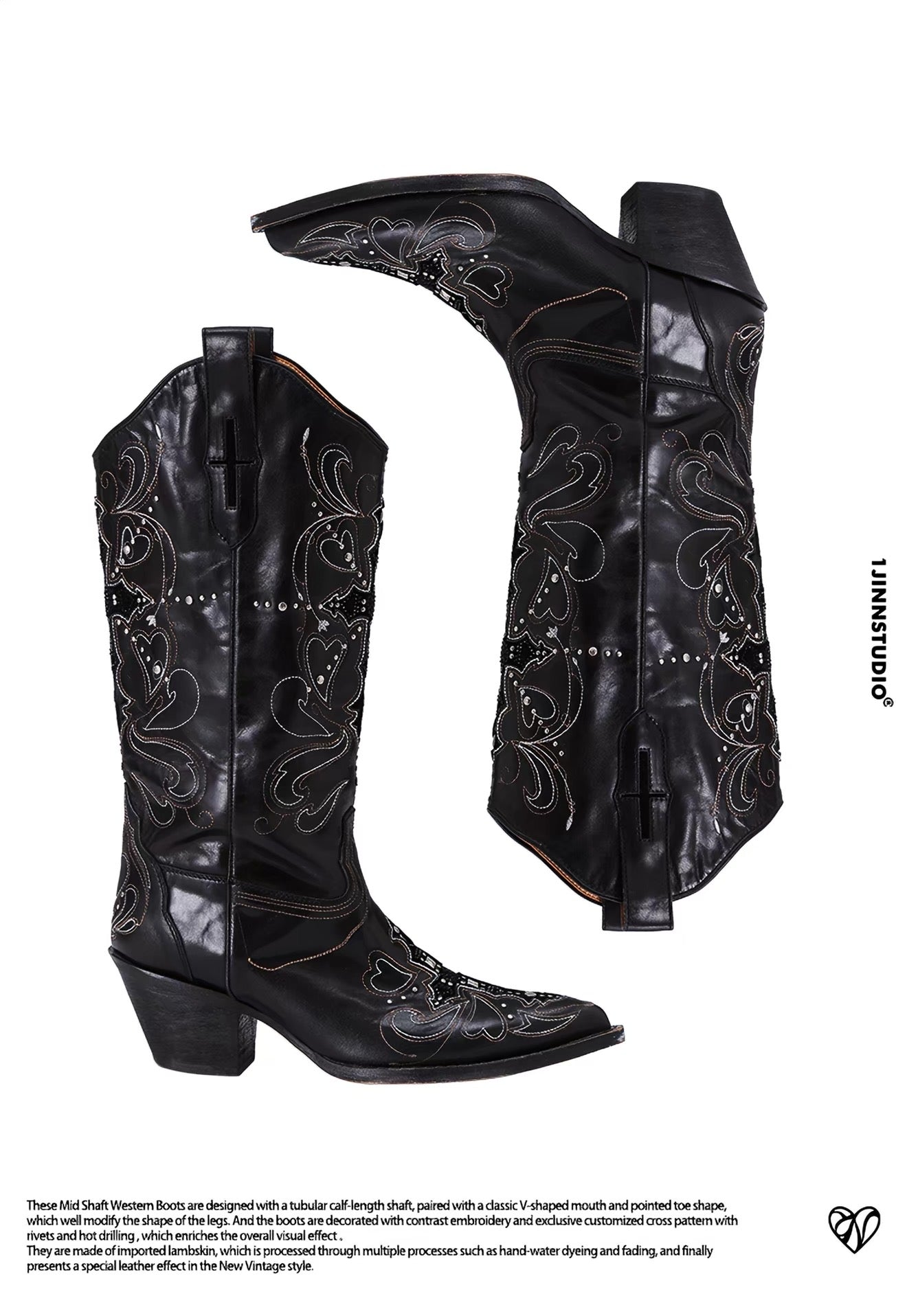 Embroidered Cross Cowboy Boots