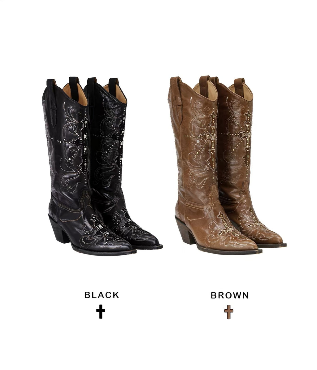 Embroidered Cross Cowboy Boots