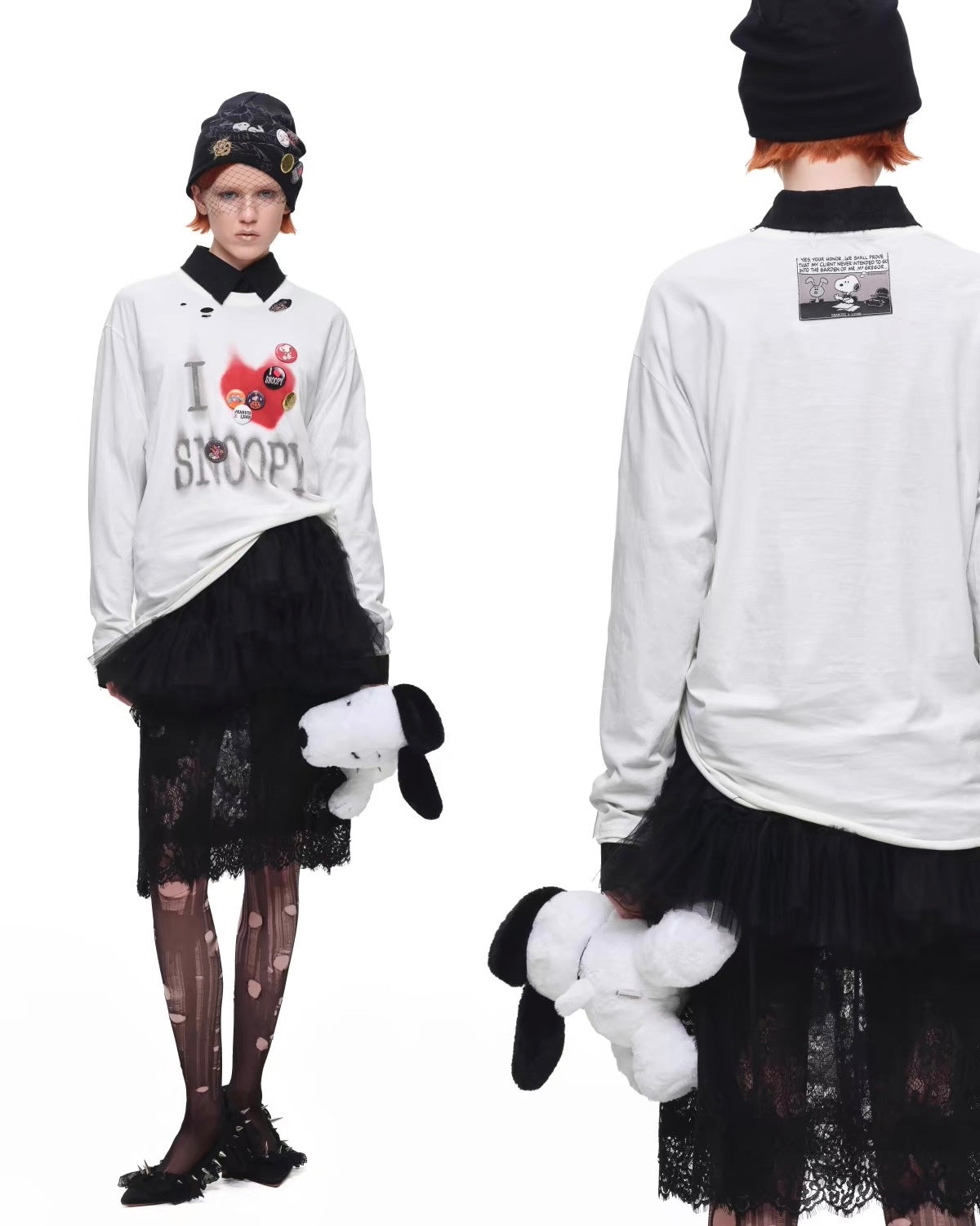 "I ♥ Snoopy" Distressed Spray-Print Oversized Tee