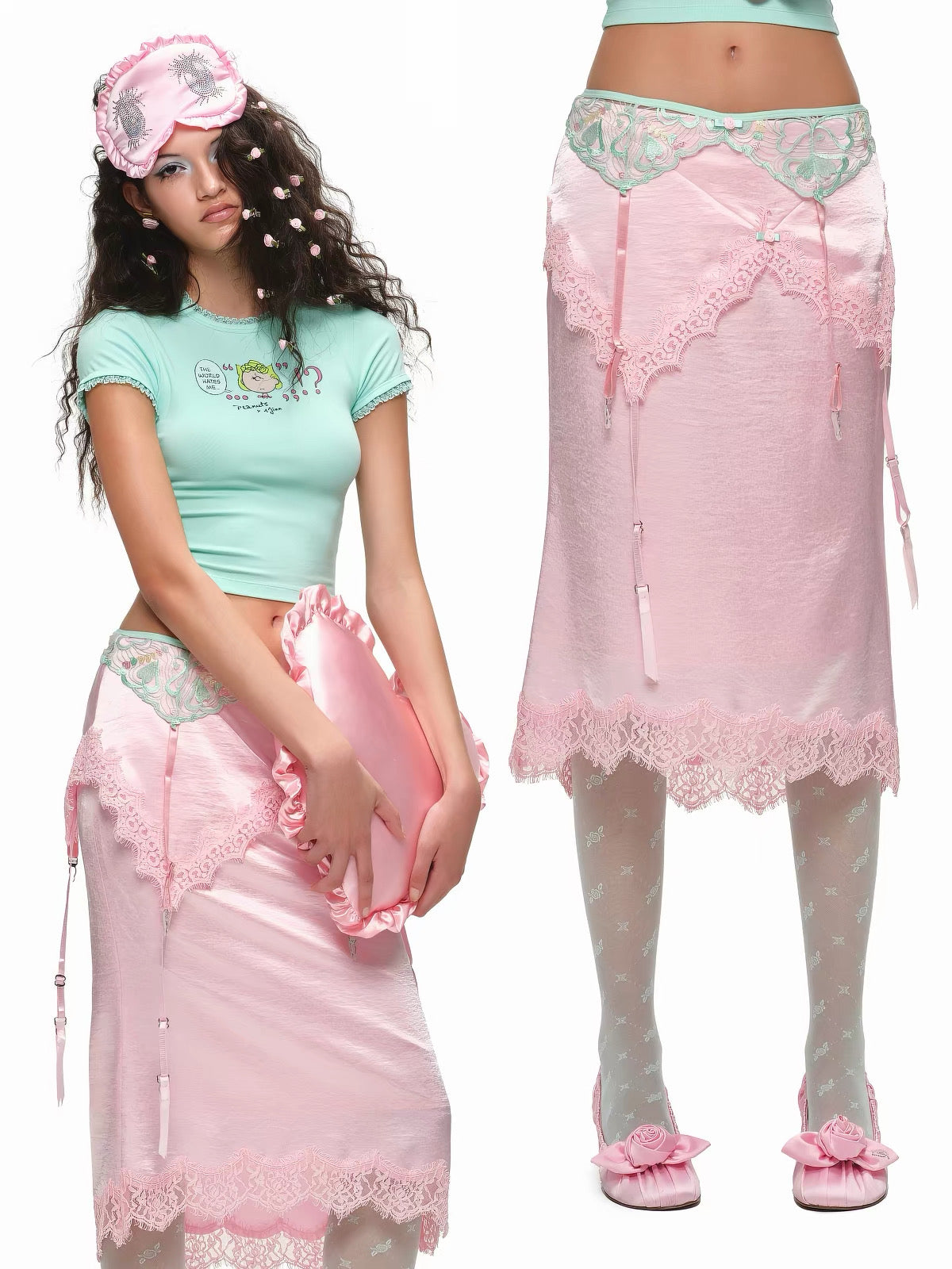 Garter Midi Silk Skirt