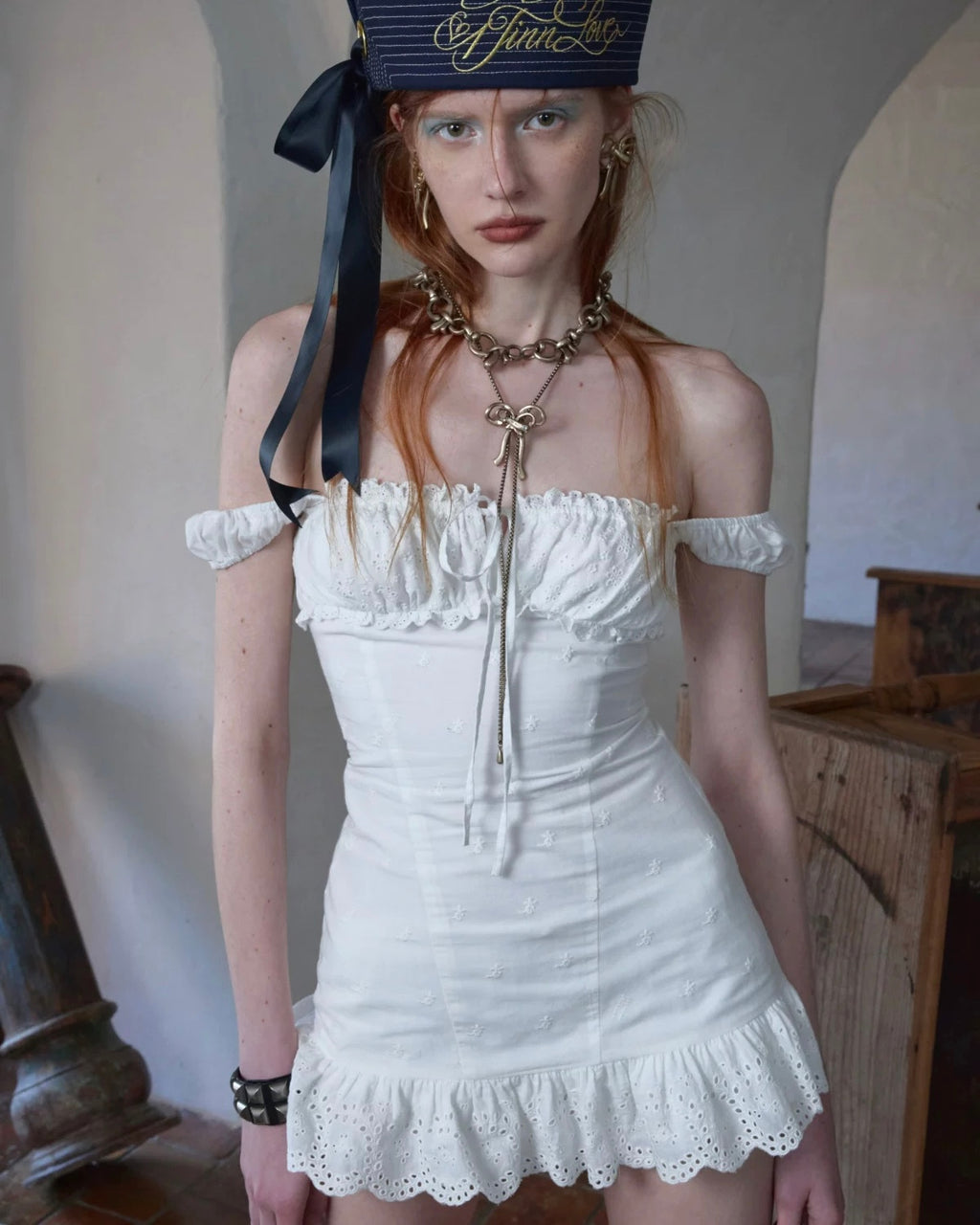 Cotton Eyelet Corset Mini Dress