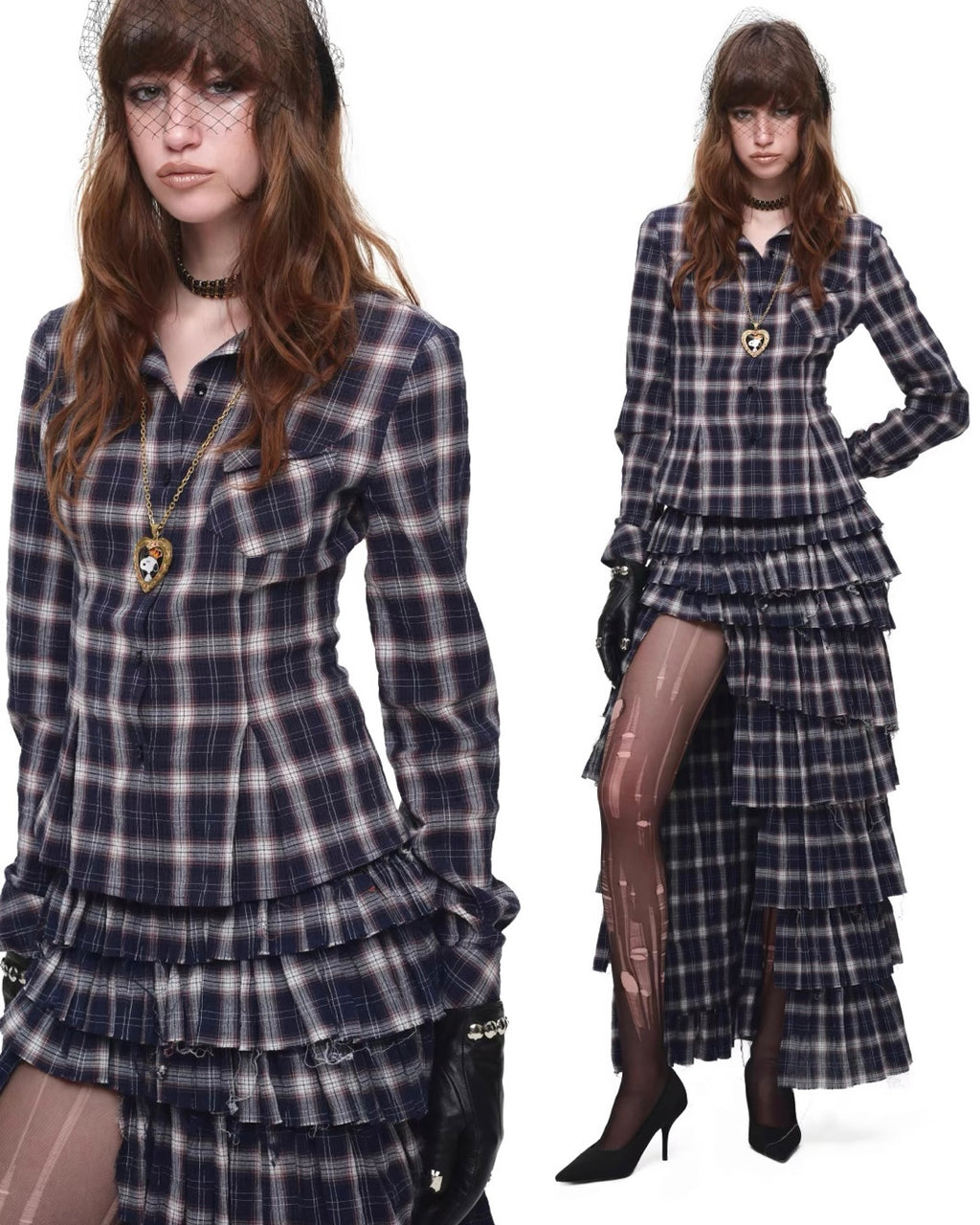 Deconstructed Plaid Tiered Maxi Skirt