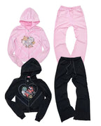Snoopy Heart-Print Zip Hoodie & Flare Sweatpants Set