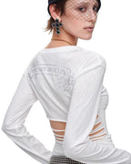 Tattoo-Print Lace-Up Back Top