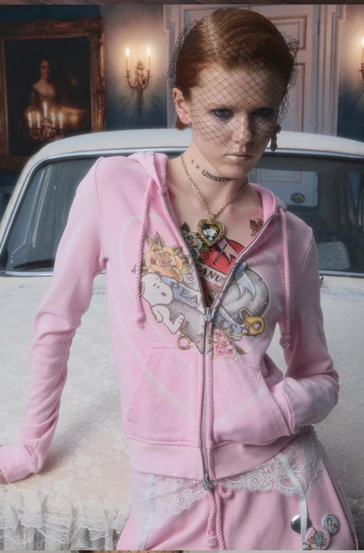 Snoopy Heart-Print Zip Hoodie & Flare Sweatpants Set