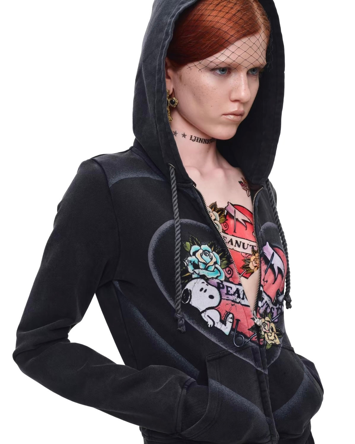 Snoopy Heart-Print Zip Hoodie & Flare Sweatpants Set