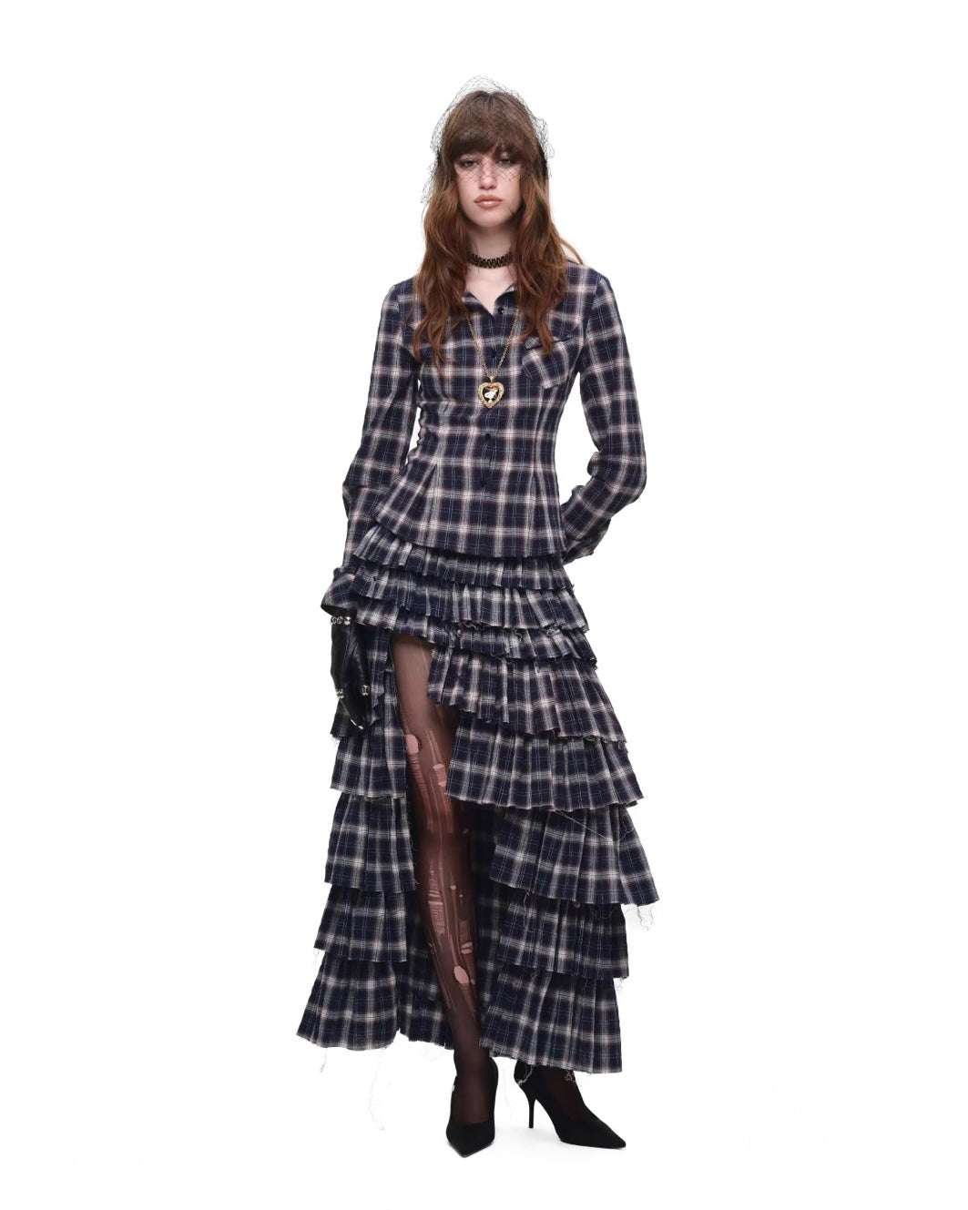 Deconstructed Plaid Tiered Maxi Skirt