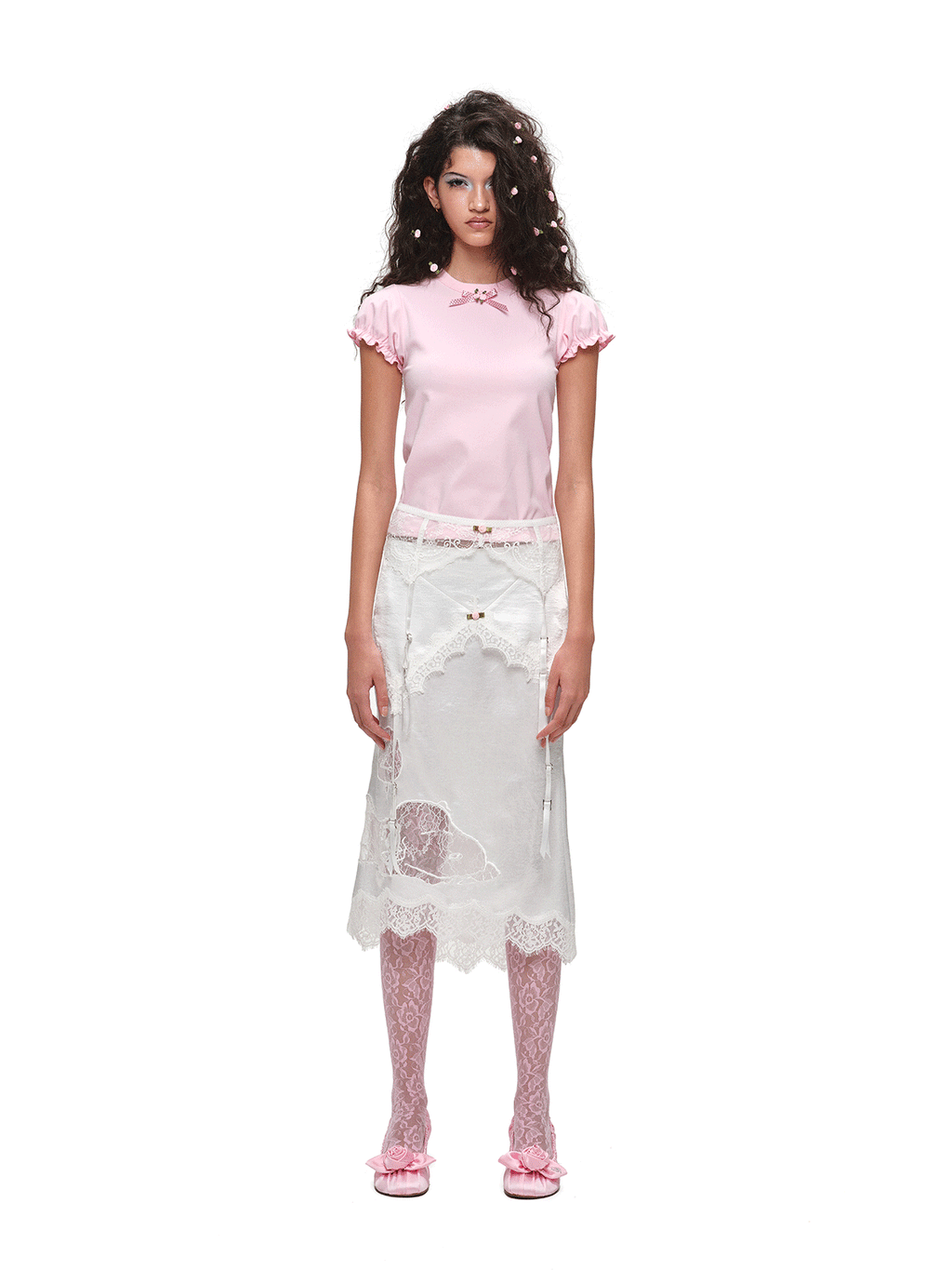 Lace Snoopy White Midi Skirt
