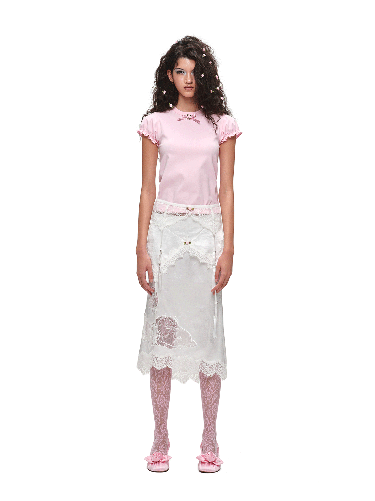 Lace Snoopy White Midi Skirt