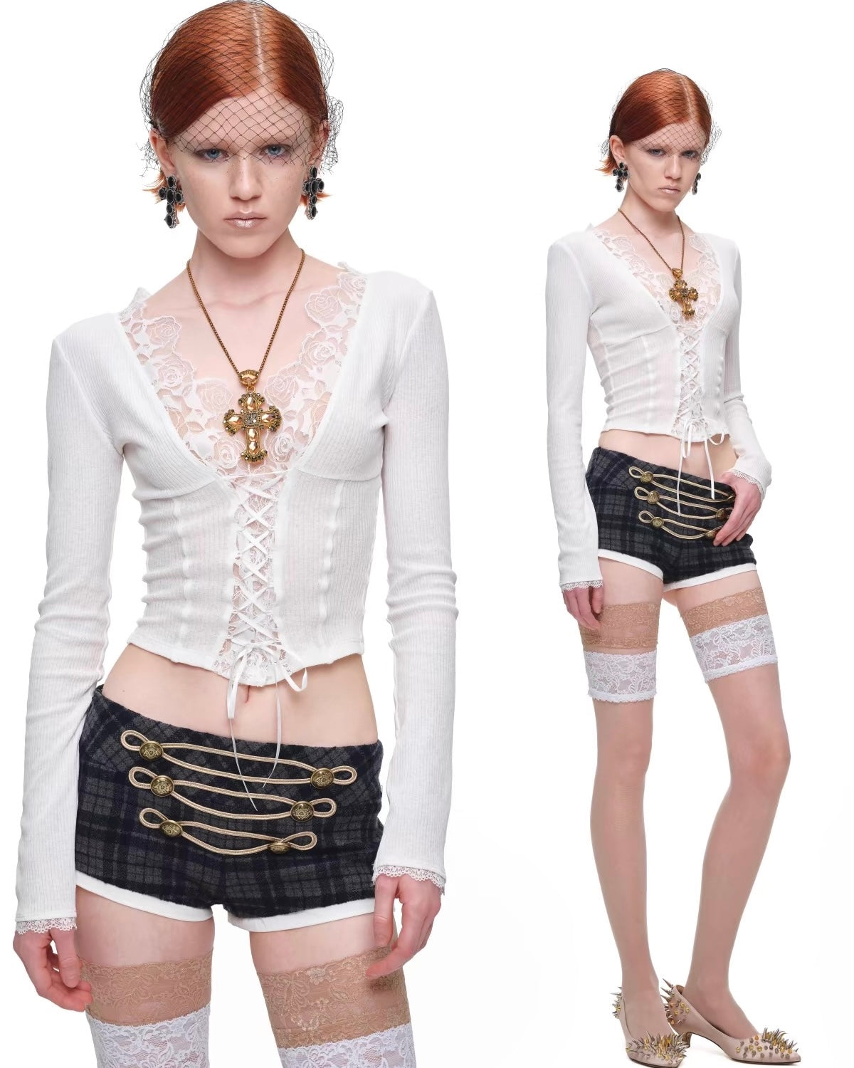 Lace-Trim Corset Knit Top