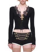 Lace-Trim Corset Knit Top