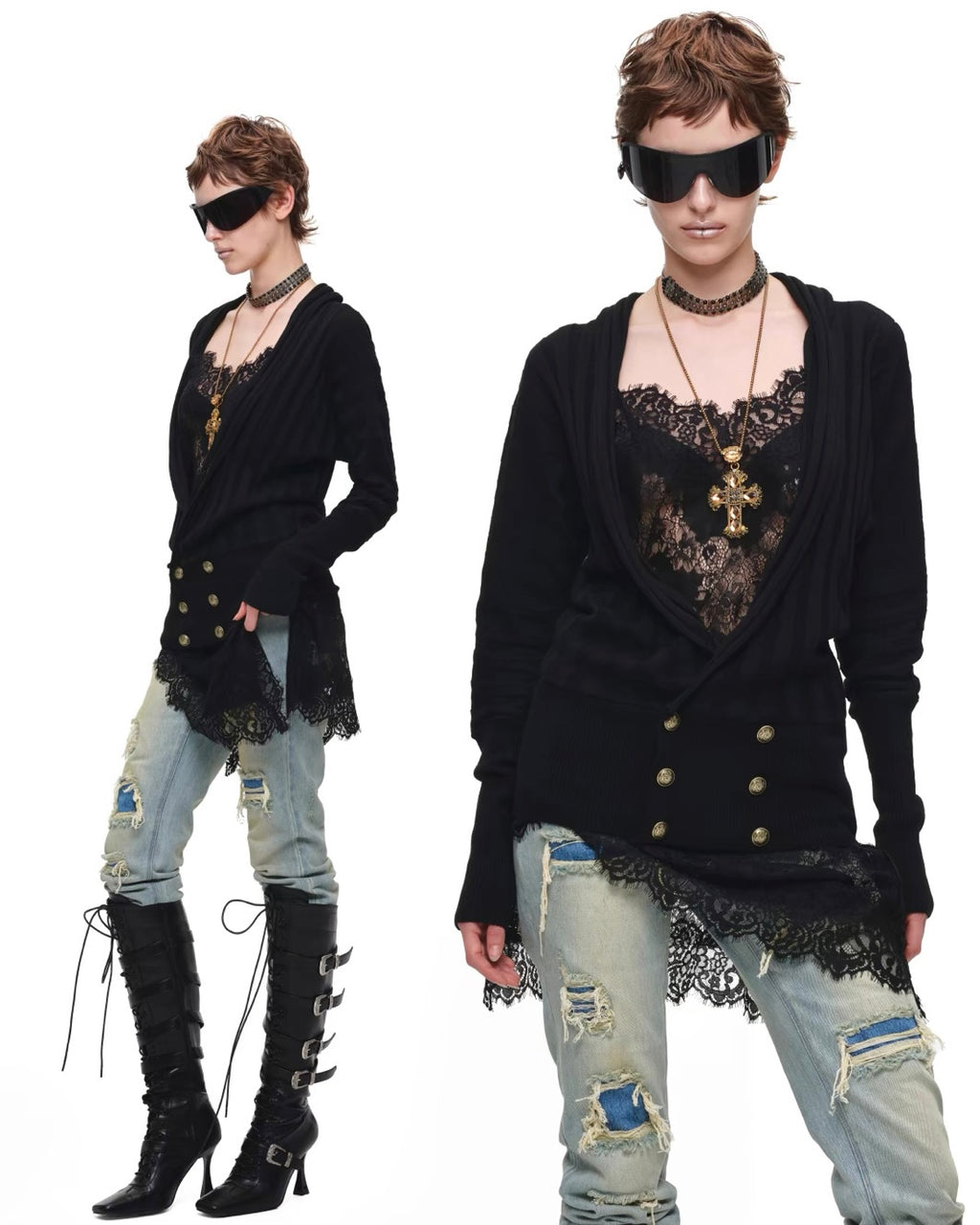 Draped V-Neck Knit Wrap Cardigan