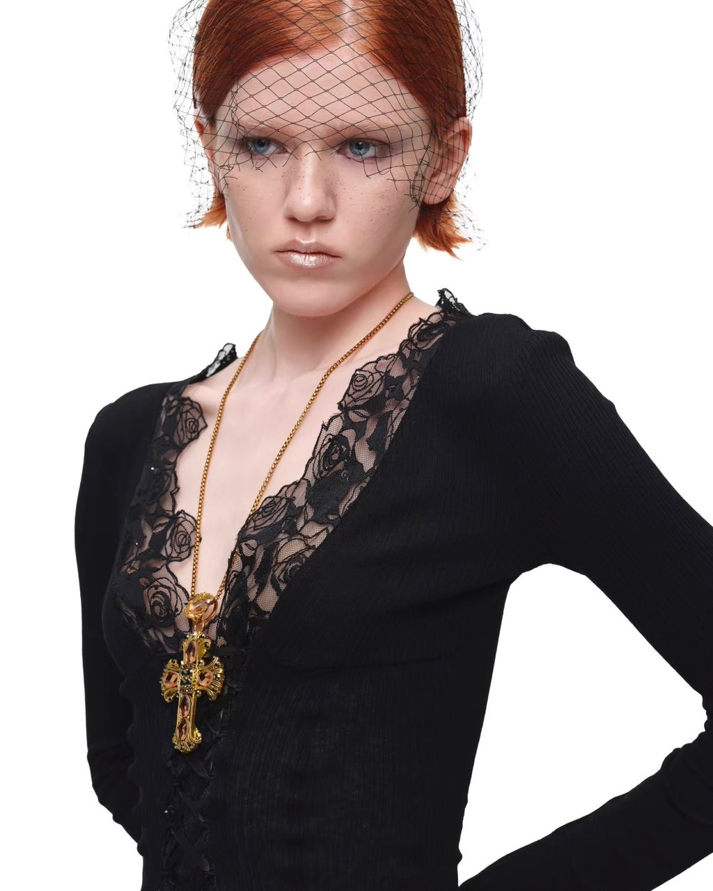 Lace-Trim Corset Knit Top