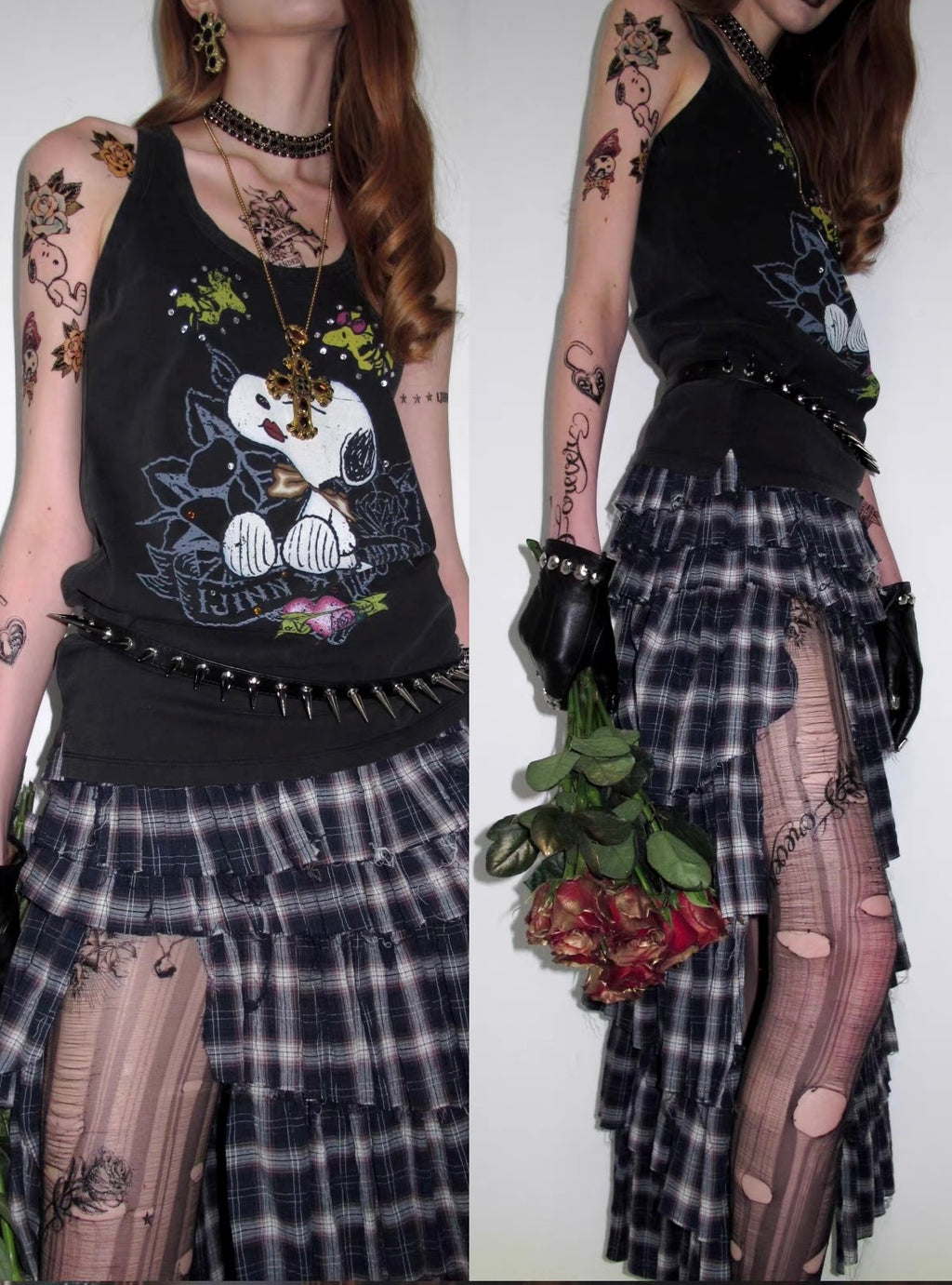 Deconstructed Plaid Tiered Maxi Skirt