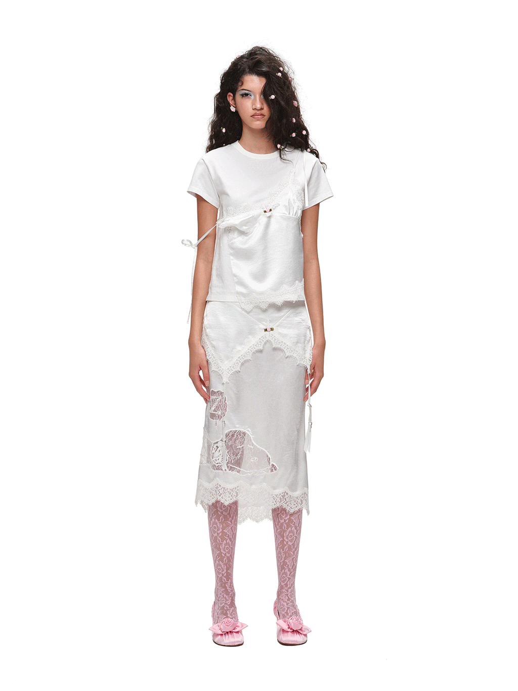 Lace Snoopy White Midi Skirt