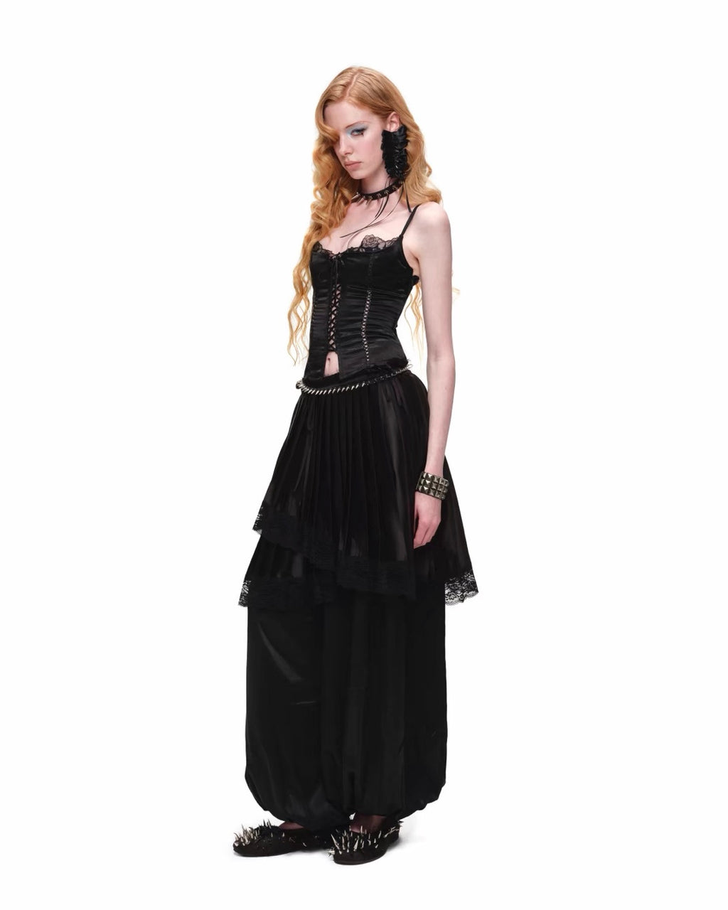 Porcelain Lace Pleated Midi Skirt
