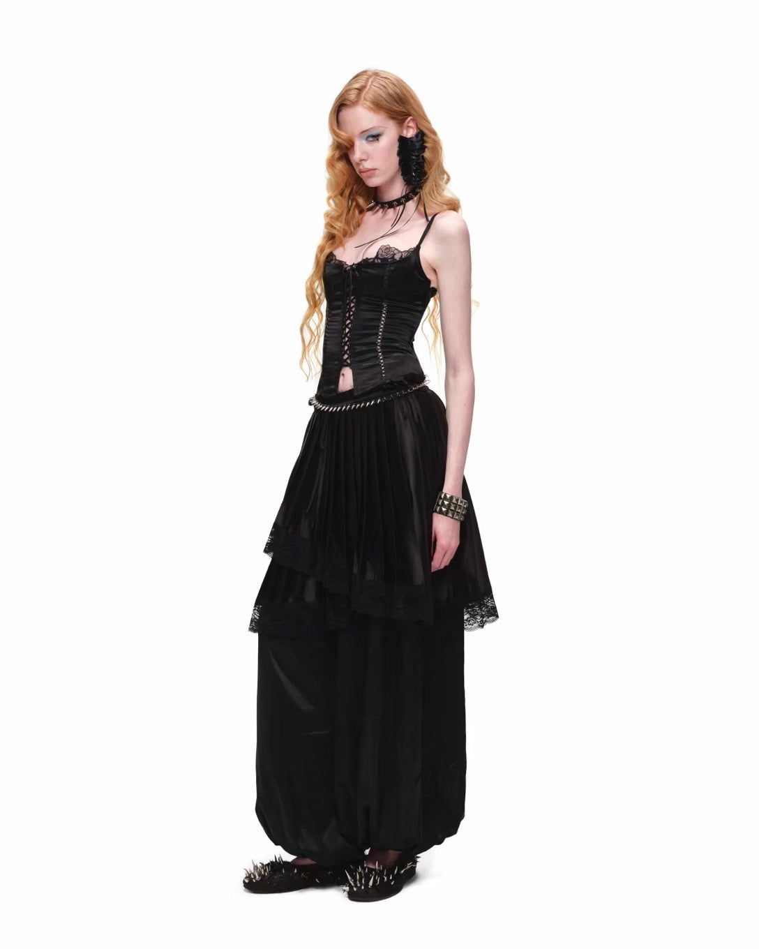 Porcelain Lace Pleated Midi Skirt