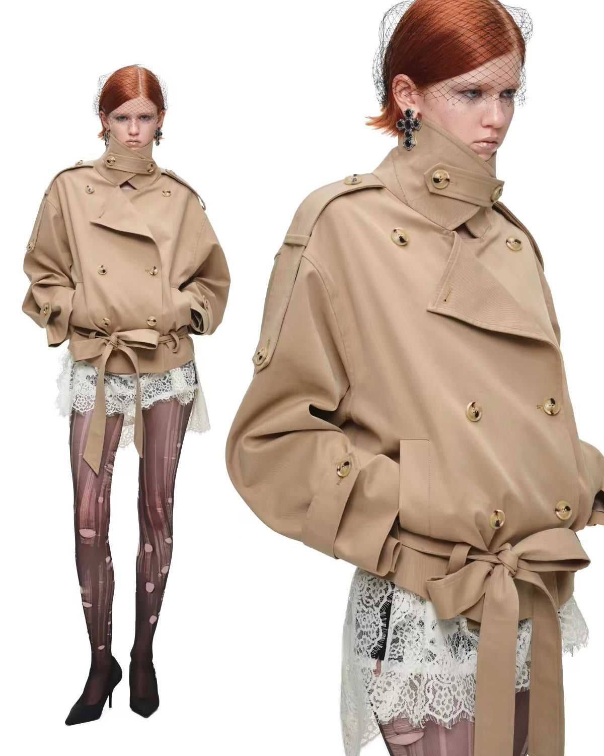 Crop Belted Trench Jacket