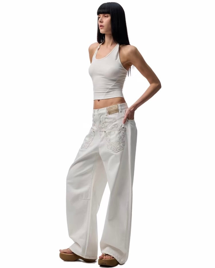 1JINN Print Wide-Leg Jeans