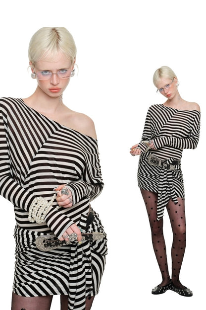 Striped 1-Shoulder Mini Dress
