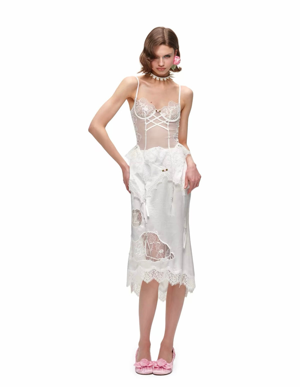 Lace Snoopy White Midi Skirt
