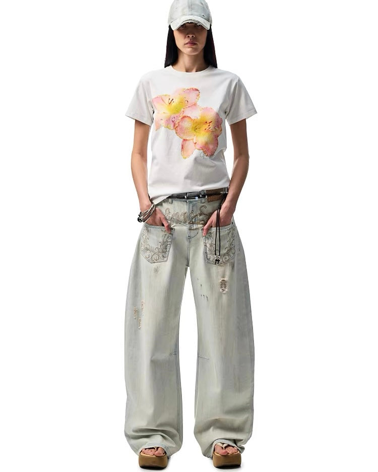1JINN Print Wide-Leg Jeans