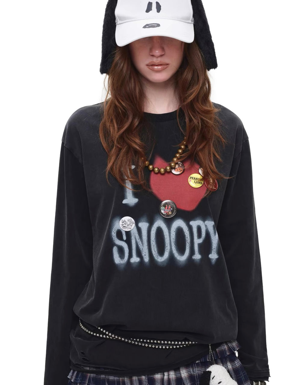 "I ♥ Snoopy" Distressed Spray-Print Oversized Tee