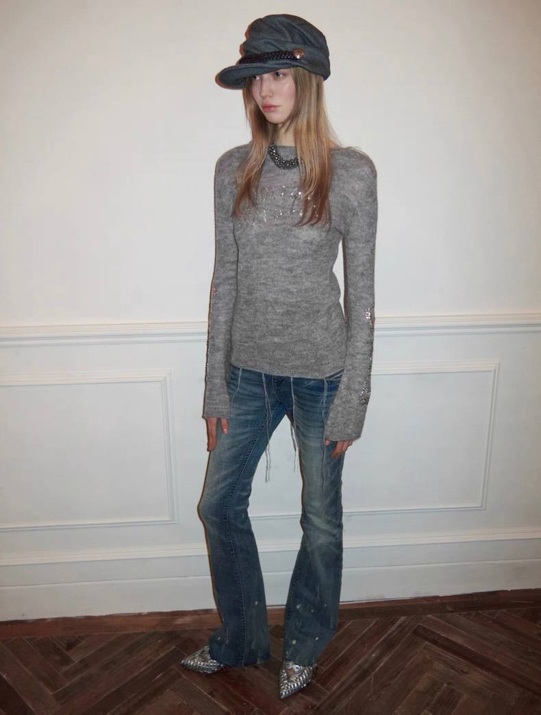 High-Waist Buttoned Washed Jeans