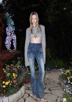 High-Waist Buttoned Washed Jeans