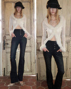 High-Waist Buttoned Washed Jeans