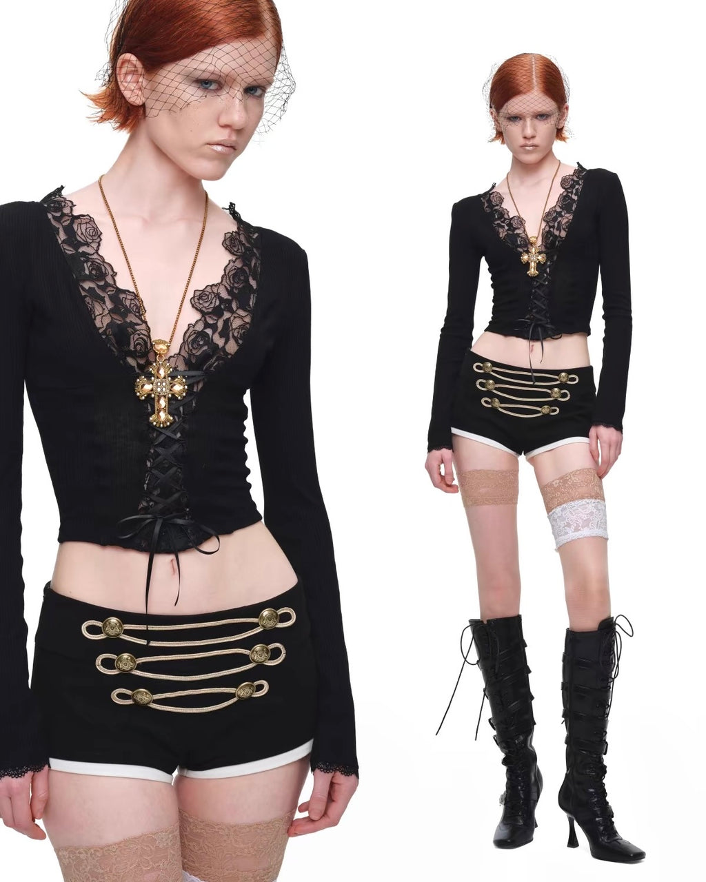 Lace-Trim Corset Knit Top